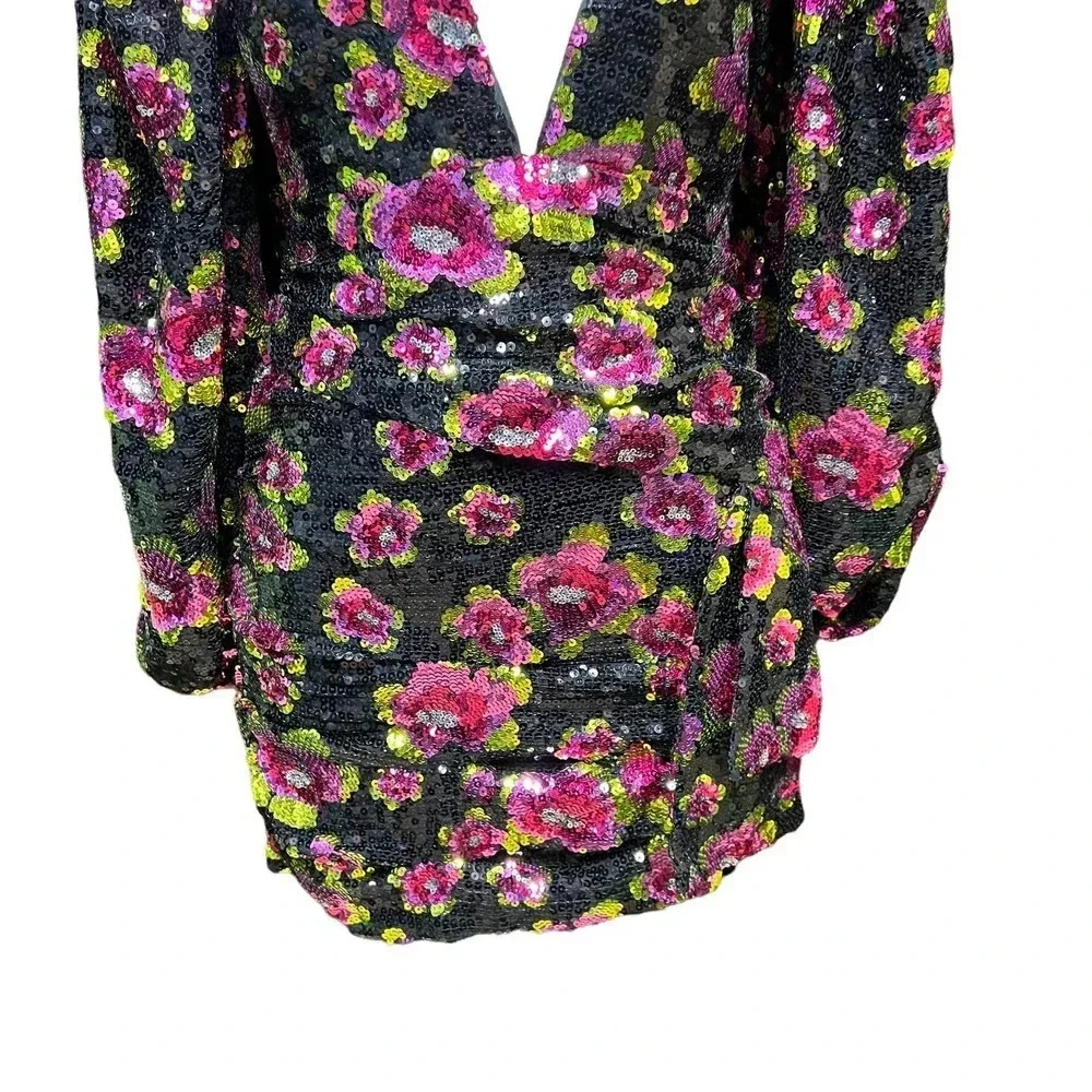 For Love & Lemons Morrison Mini Dahlia Floral Dress Black Sequin Size XS - Picture 5 of 13